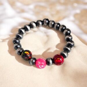 DESERT PEARL AND AURORA OPAL STRETCH RING 925 STERLING SILVER SIZE 7 - 9